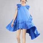 Boutique Irregular Pleated Ruffled Midi Dress