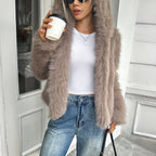Cozy Plush Fleece Coat With Fur Collar Relaxed Casual Fit