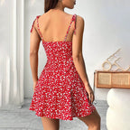 Floral Print Dress Summer Sweet A- Line Waist Trimming Dresses