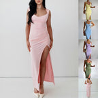 Women's Sleeveless Backless Slit Dress with Back Tie