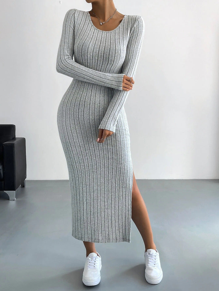 Elegant Knit Maxi Dress With Hip Skirt Silhouette For Women