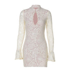 Lace Cutout Dress With High Waist And Button Details Midi Length