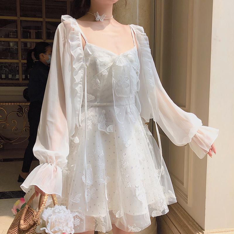Airy Suspender Dress With Sheer Mesh Detail Lightweight