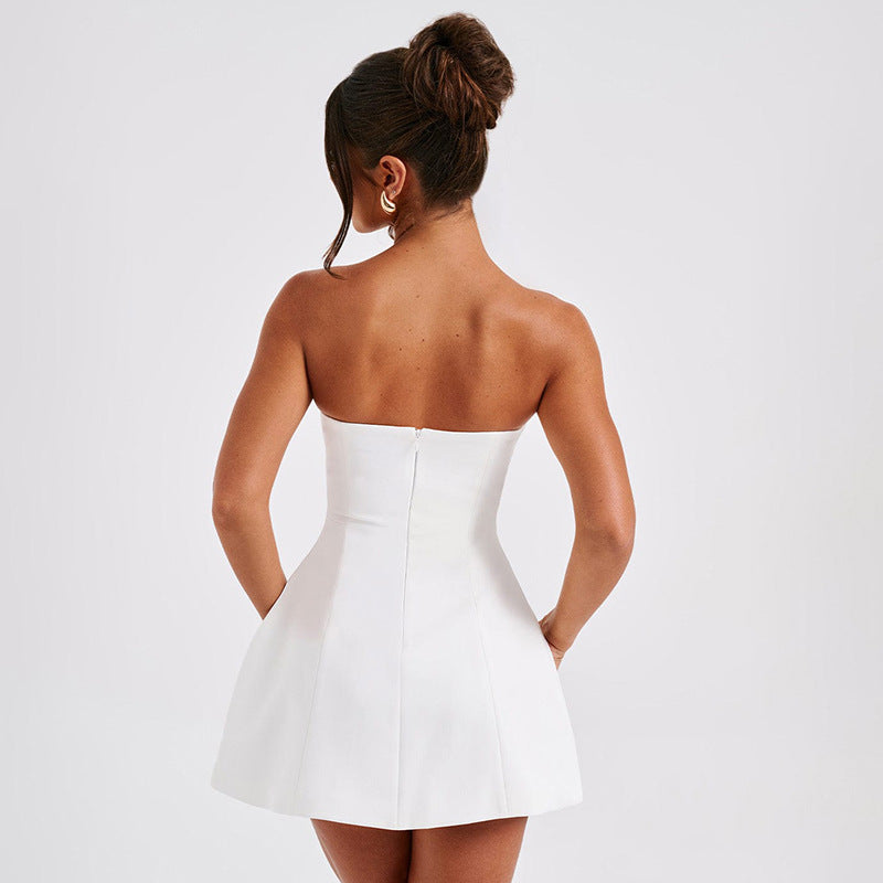 Women's Backless Slim Tube Dress  High Waist A-Line Short Dress