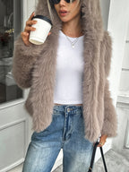 Cozy Plush Fleece Coat With Fur Collar Relaxed Casual Fit