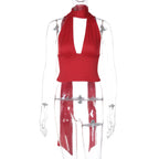 Chic Deep V Neck Halter Top For Summer Sleeveless Slim Fit