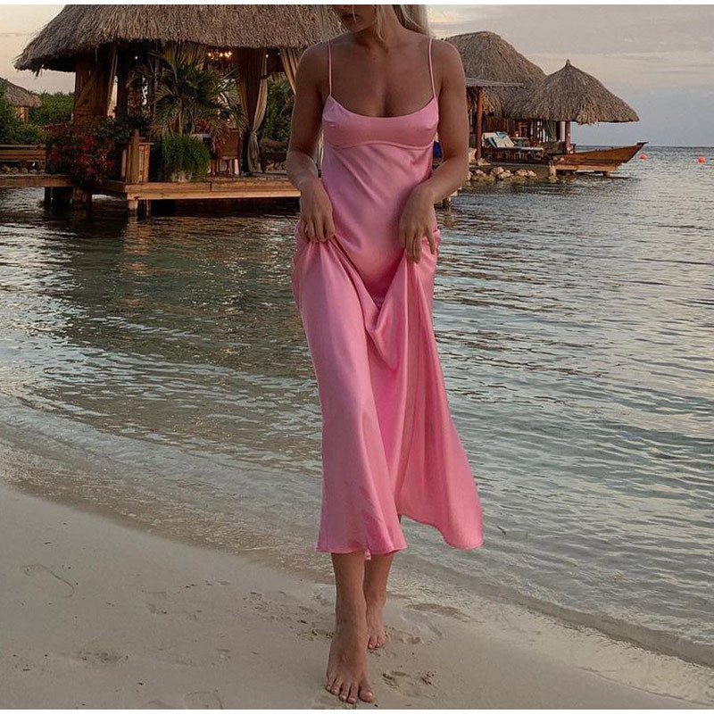 Women Camis Satin Long Elegant Sleeveless Slip Sexy Backless Dresses