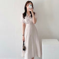 Soft Bubble Sleeve Shirt Dress With V Neck Collar