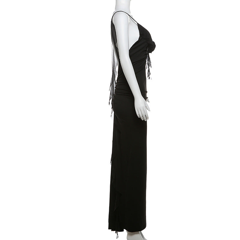 Chic Suspender Dress In Solid Colors Polyester Low Waist