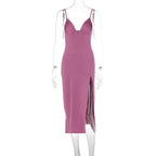 Women's V-Neck Backless Bodycon Dress with Split Design