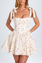Chic Backless Bow Tie Strap Dress With High Waist Square Collar