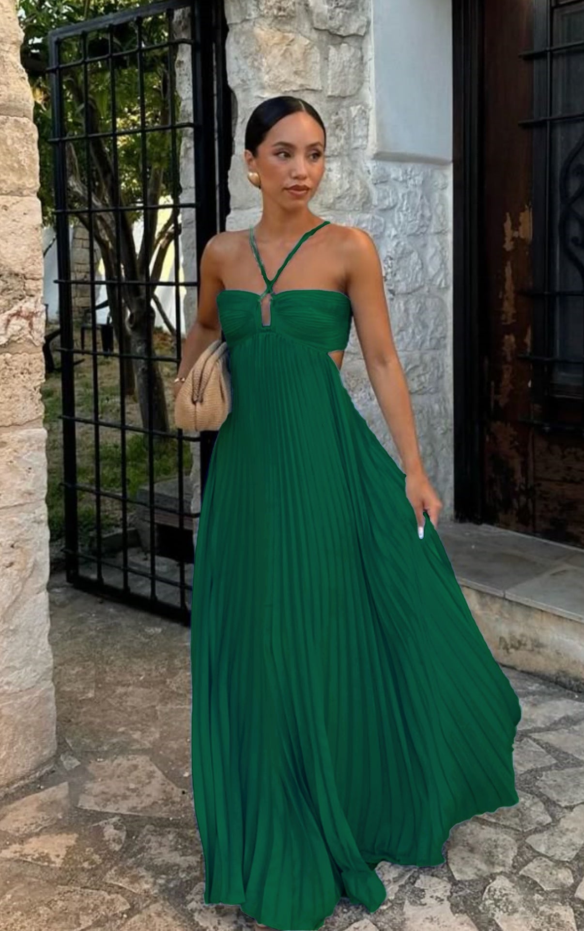 Pleated Sleeveless Sling Dress