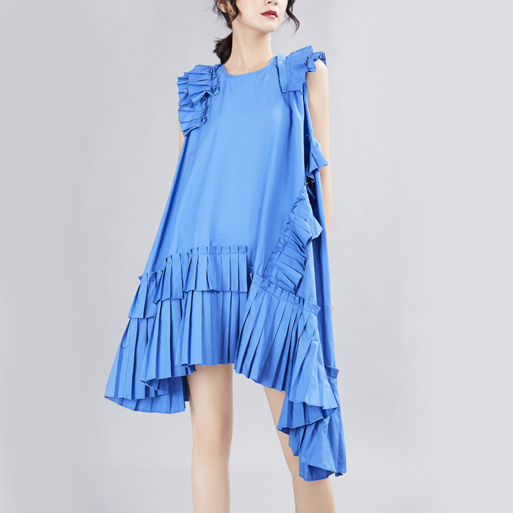 Boutique Irregular Pleated Ruffled Midi Dress