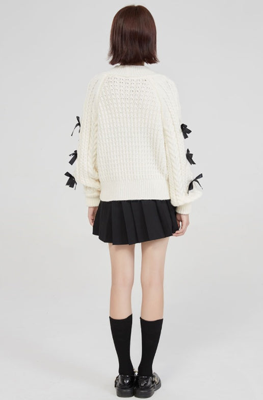 Cozy Bowknot Knitted Cardigan With Vneck