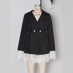 Black Striped American-style Ruffles Trim Dress