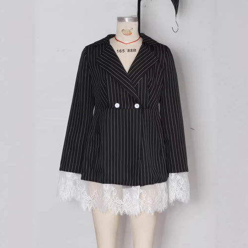 Black Striped American-style Ruffles Trim Dress