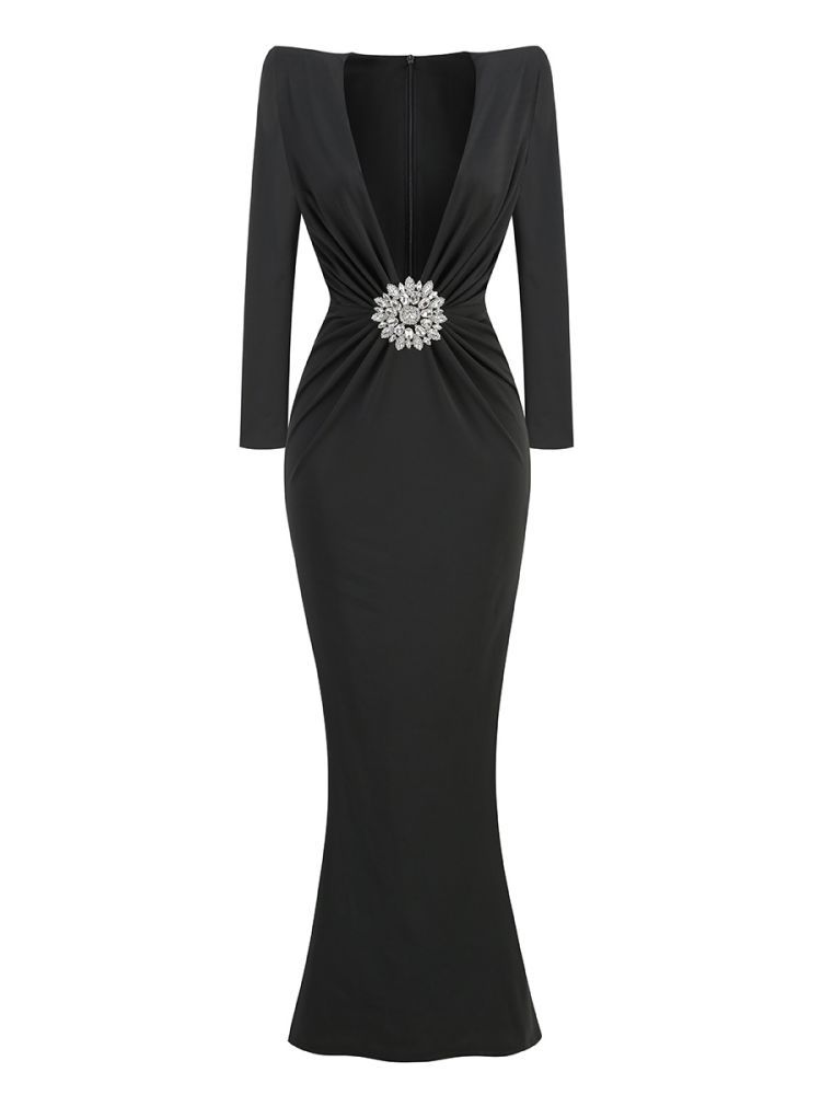 Chic Black Long Sleeve Dress With High Waist Silhouette