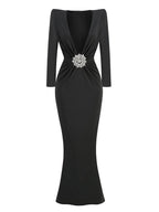 Chic Black Long Sleeve Dress With High Waist Silhouette