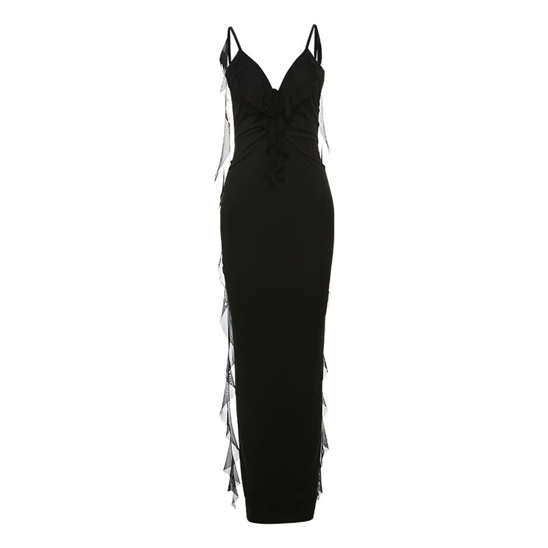 Chic Suspender Dress In Solid Colors Polyester Low Waist
