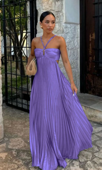 Pleated Sleeveless Sling Dress