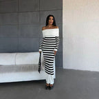Elegant Slim-fit Sheath Stripes Knitted Dress