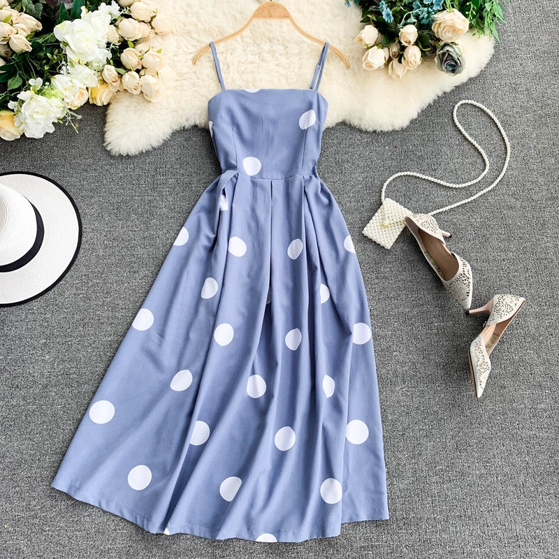 Vintage Polka Dot Summer Dress With Straps A Line
