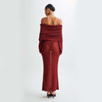 One-Shoulder Knitted Long-Sleeve Cotton Maxi Dress