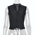 Elegant Solid Color Cropped Cardigan Tank Top For Ladies With Exposed Navel Knitted Slim