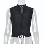 Elegant Solid Color Cropped Cardigan Tank Top For Ladies With Exposed Navel Knitted Slim