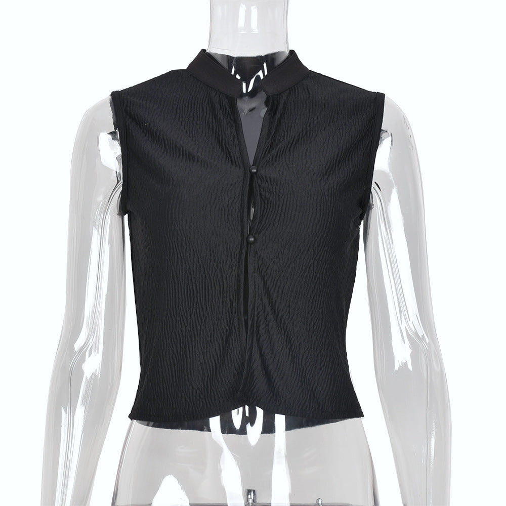 Elegant Solid Color Cropped Cardigan Tank Top For Ladies With Exposed Navel Knitted Slim