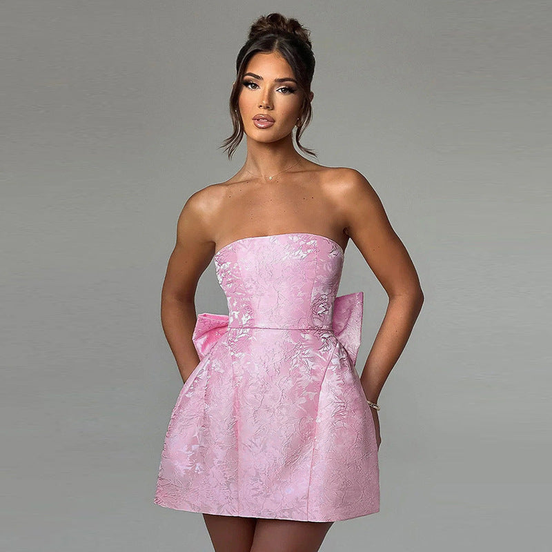 Women's Tube Top A-Line Dress with Big Bow