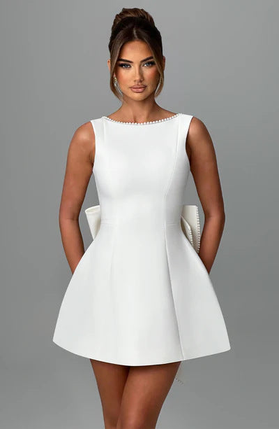 Women's Pearl Bow Backless A-Line Dress