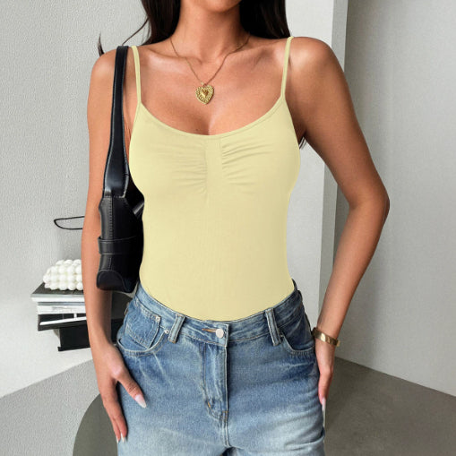Chic Street Jumpsuit With Sleeveless Camisole Vest And High Waist