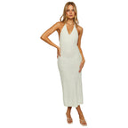 White Suspender Knit Dress With 3D Pattern And Relaxed Fit