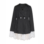 Black Striped American-style Ruffles Trim Dress
