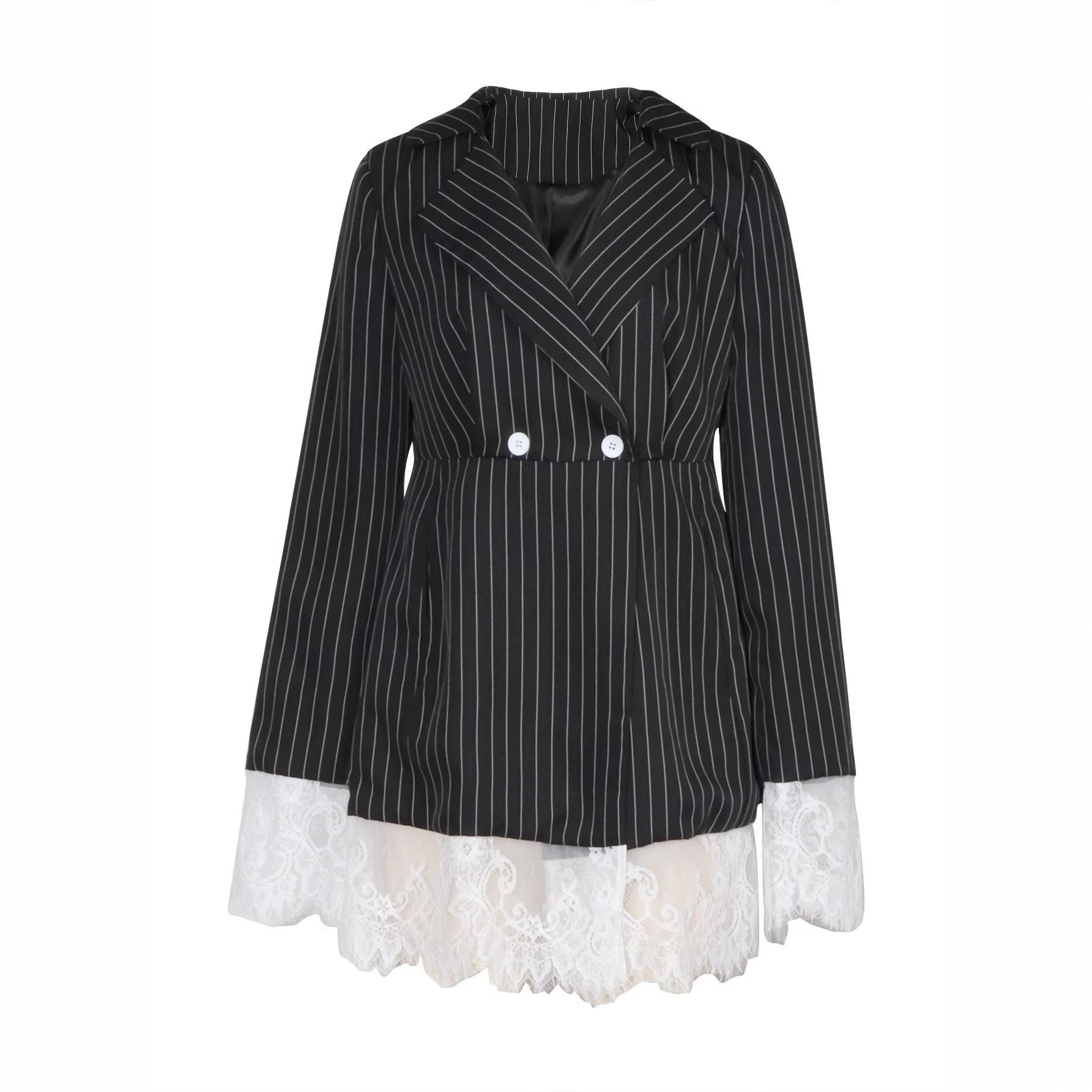 Black Striped American-style Ruffles Trim Dress
