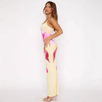 Sunny Floral Maxi Dress With Slim Straps High Waist