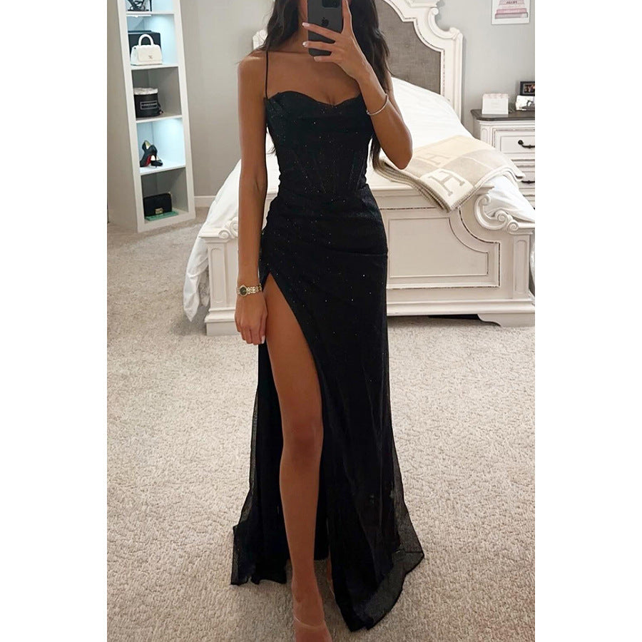 Sultry V Neck Split Dress