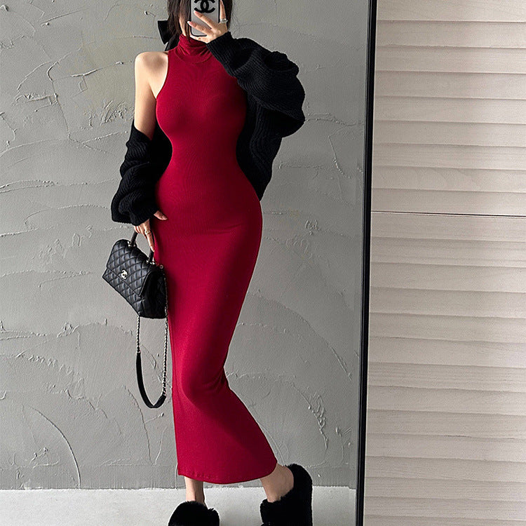 Skinny Sleeveless Dress With PVC Fabric Lightweight And Flattering