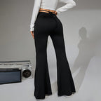 Chic High Waist Pants With Heart Buckle Detail In Black