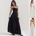 Suspender Lace Long Dress With Strapless Collar