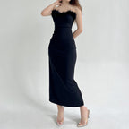 Midnight Black Cotton Tube Top Dress With Sleek Sleeveless Round Neck