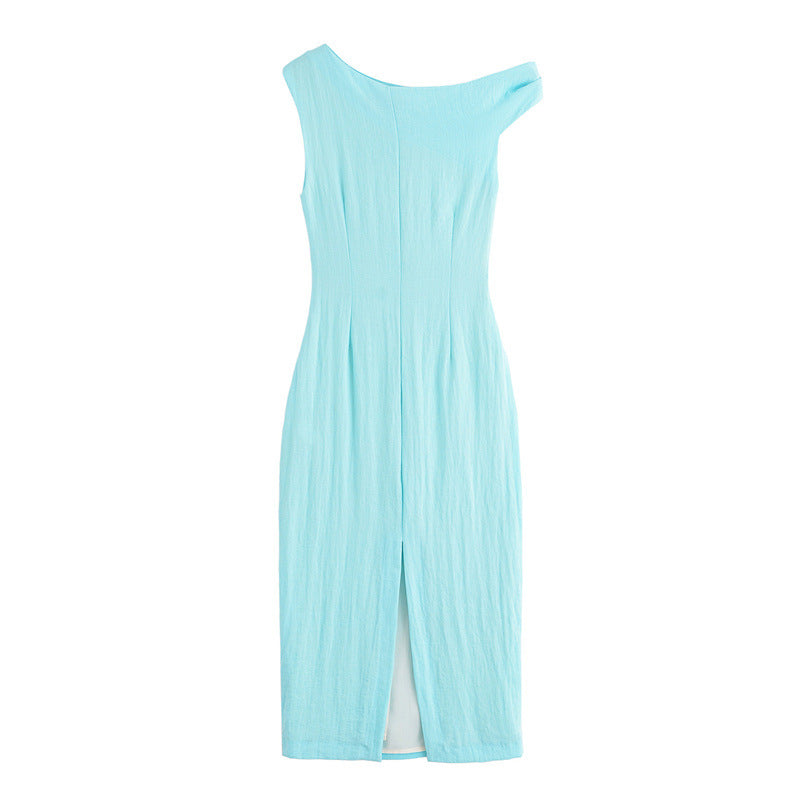Light Blue Inlaid Asymmetric Dress