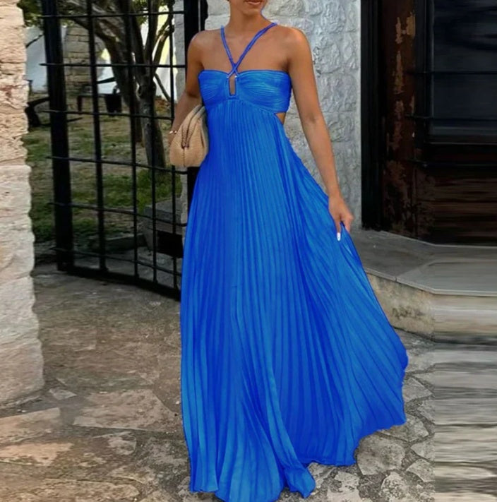 Pleated Sleeveless Sling Dress