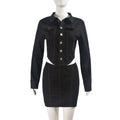 Chic Short Two Piece Skirt Set Solid Color Black White