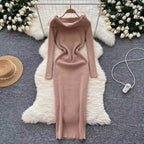 Elegant Slim-fit Sheath Stripes Knitted Dress