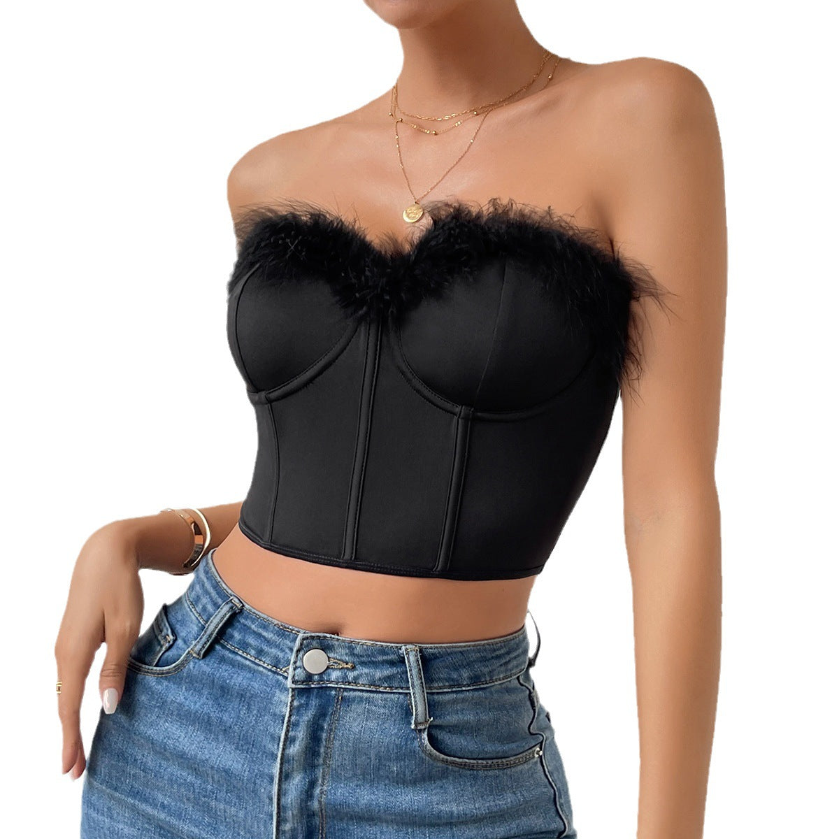 Chic Feather Top With Stitching
