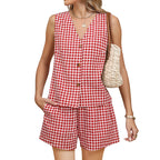 Striped Plaid Polyester Set Sleeveless