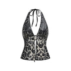 Leopard Print Sleeveless Halter Vest For Women In Chic Silhouette