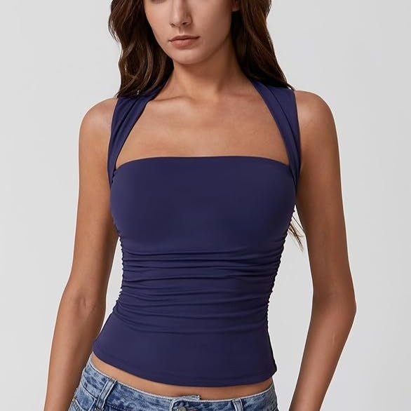 Square Neck Tank Vest For Women Slim Sleeveless Top